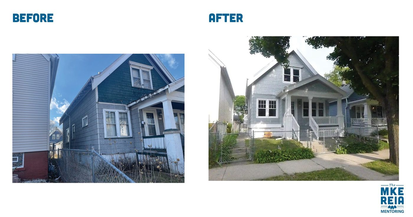 A before and after picture of a house