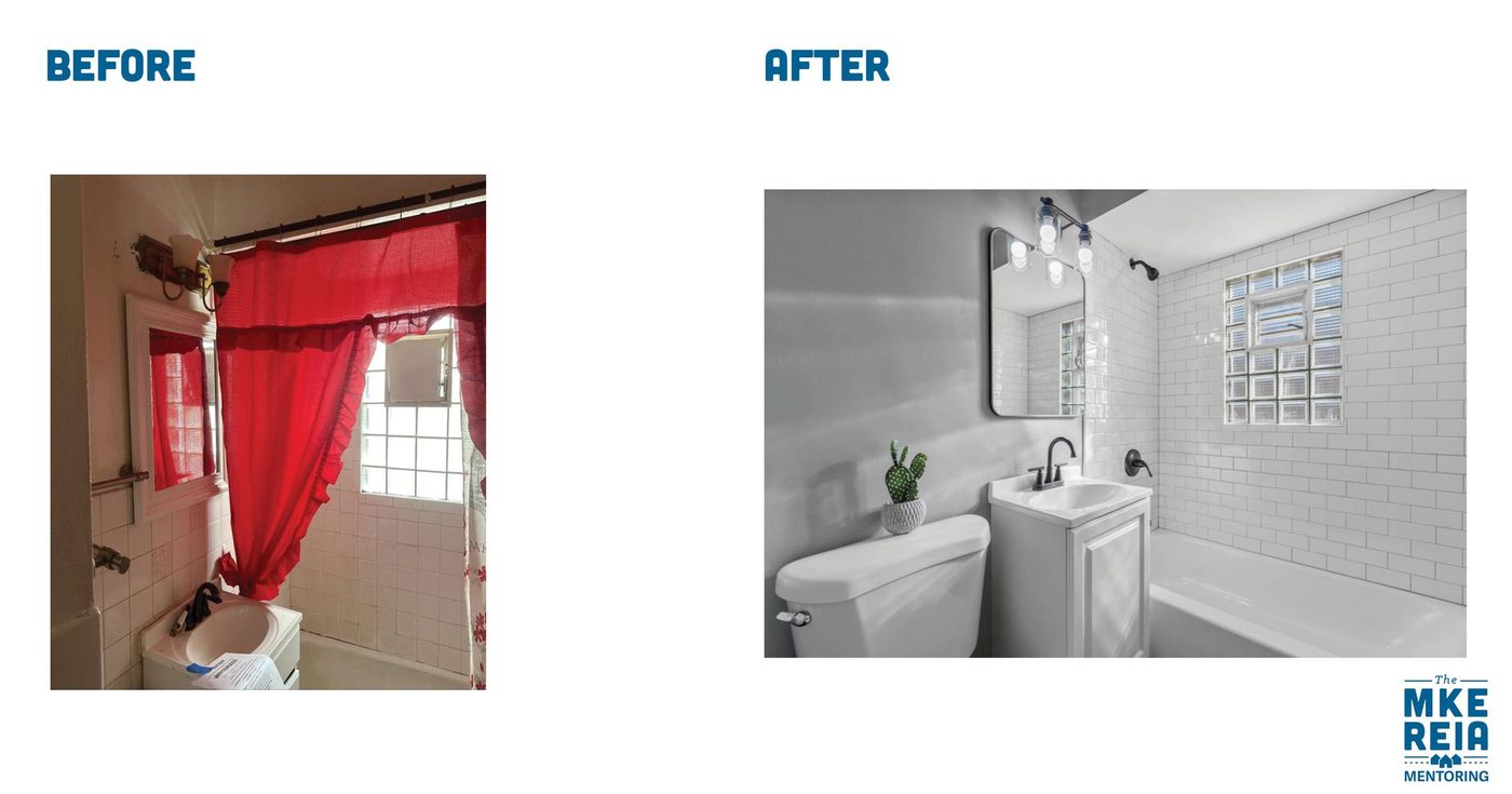Before and after photos of a bathroom