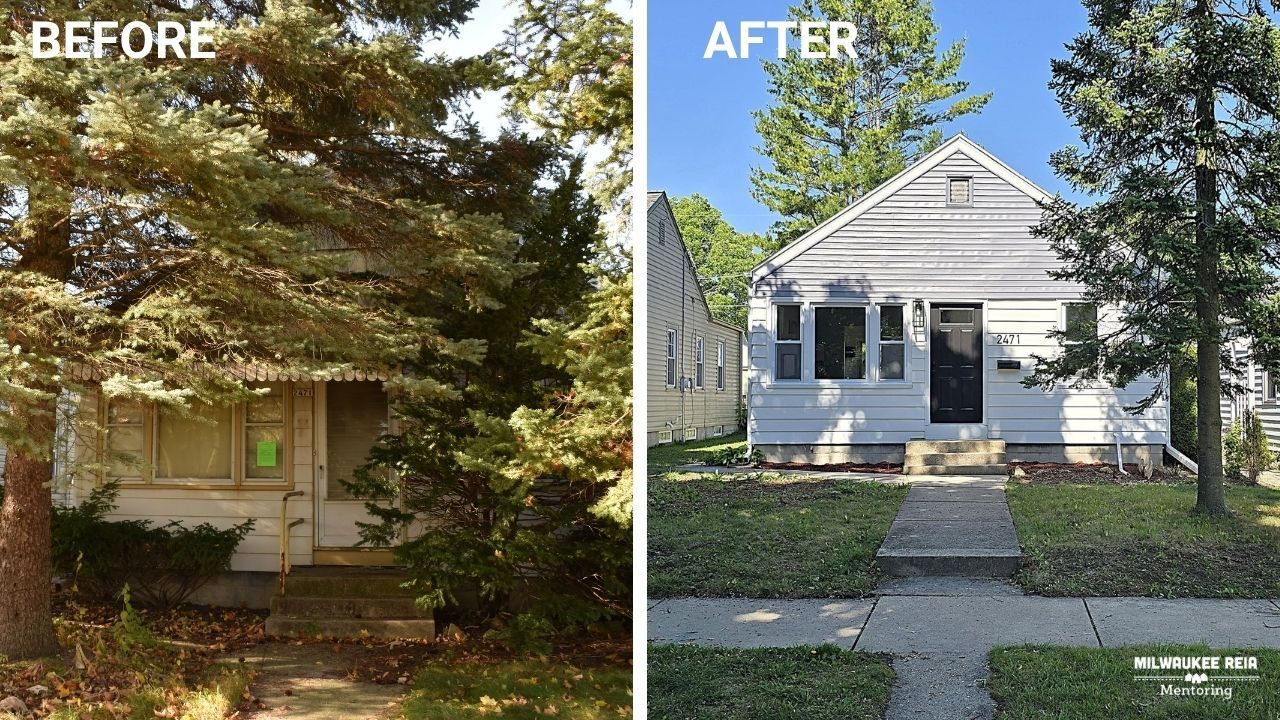 Before and after photos of the front of a house