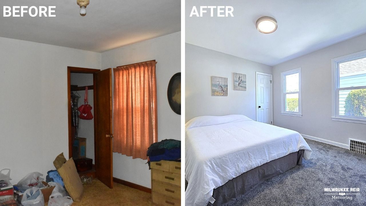 Before and after photos of a bedroom