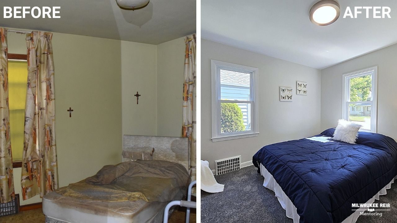 Before and after photos of a second bedroom