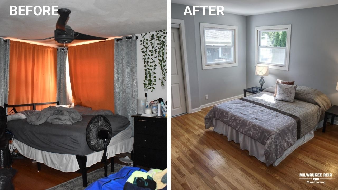 Before and after photos of a bedroom
