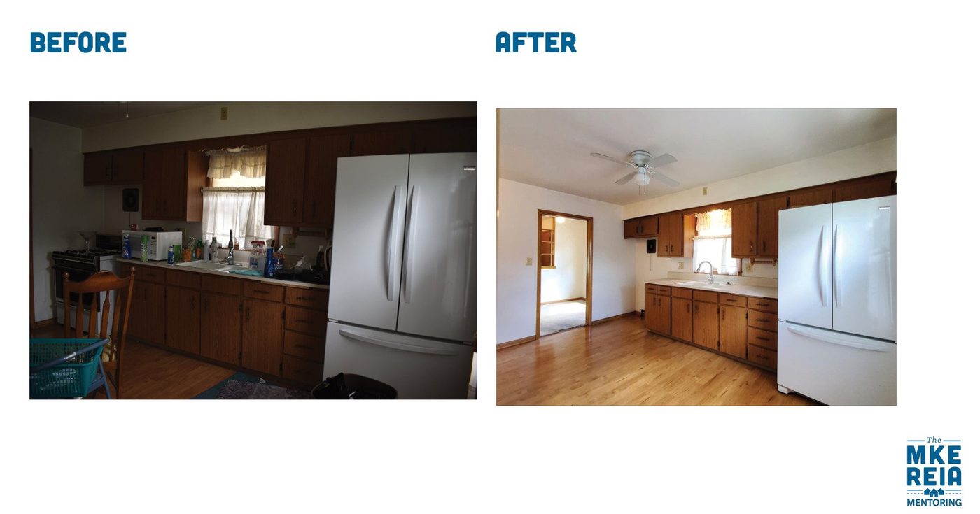 A before and after photo of a kitchen by mike asia