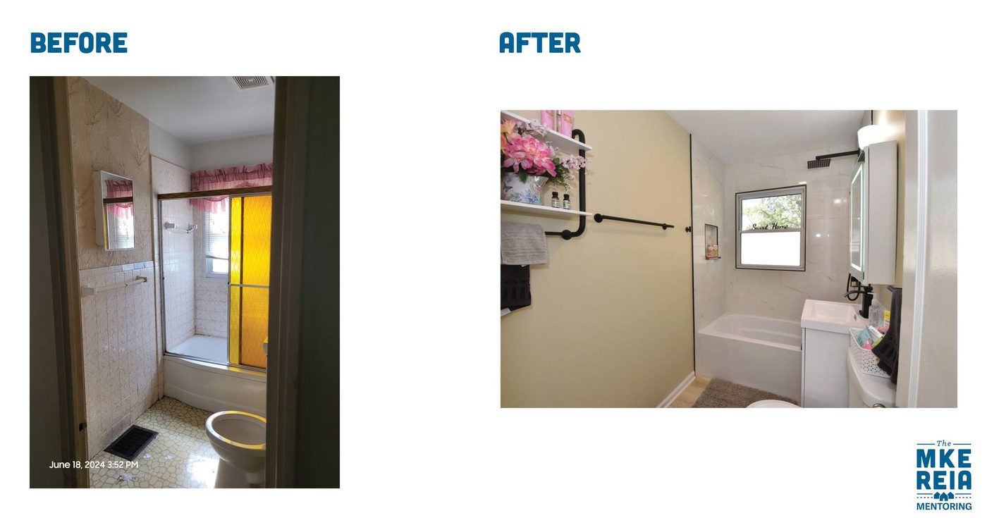 Before and after photos of a bathroom renovation