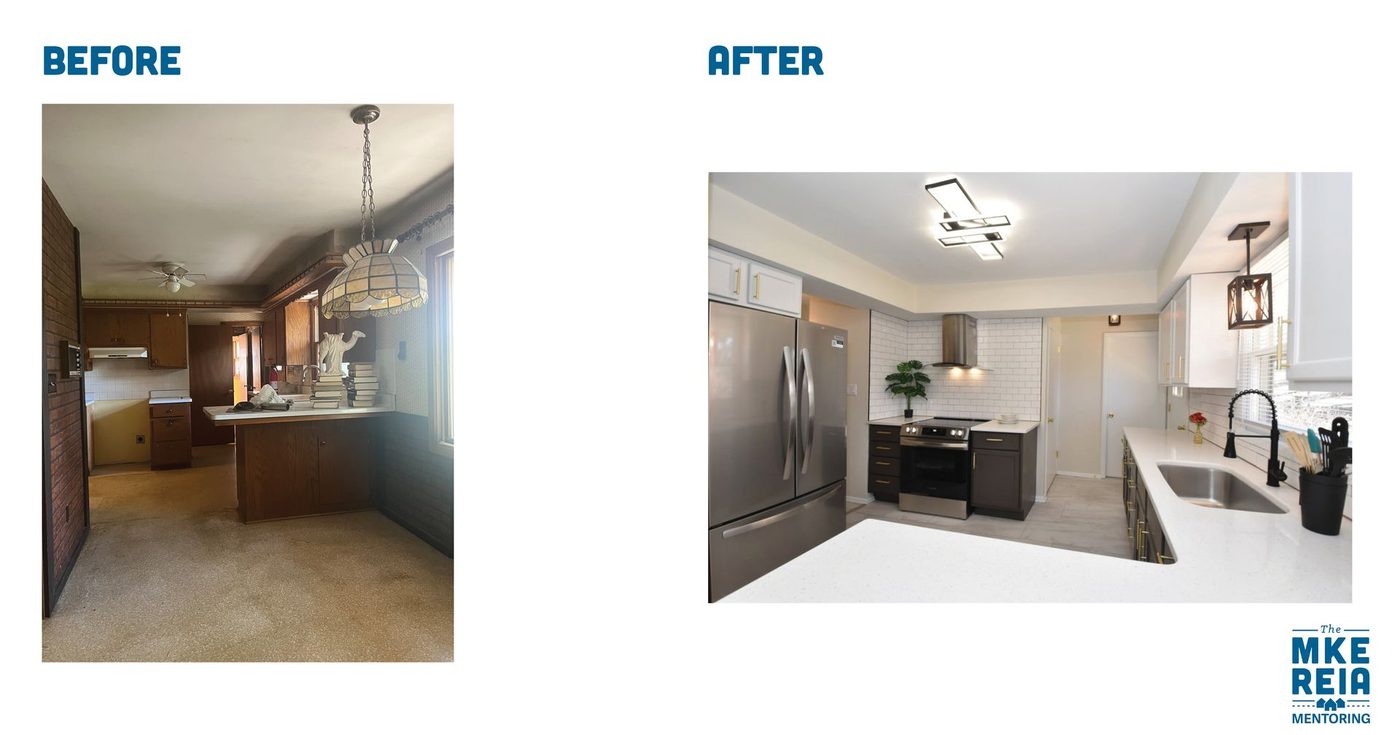 Before and after photos of a kitchen