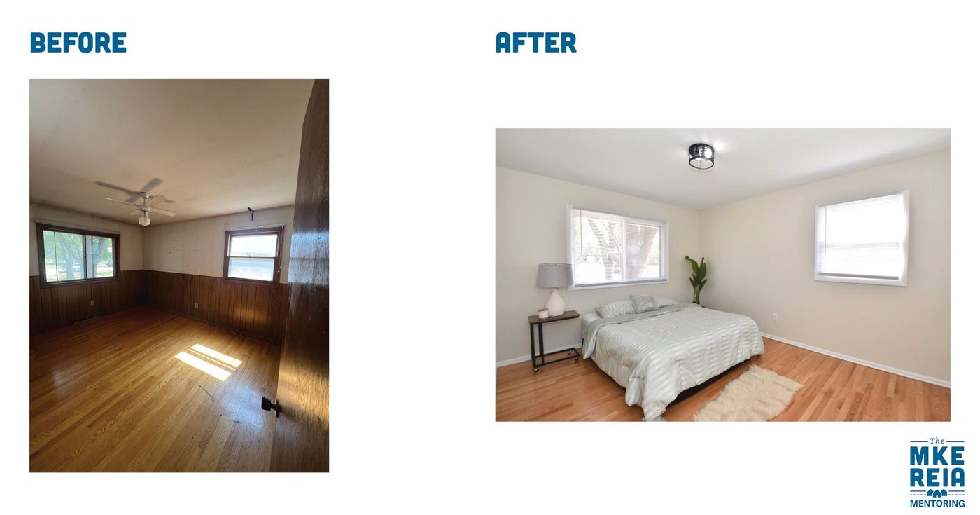 Before and after photos of a bedroom
