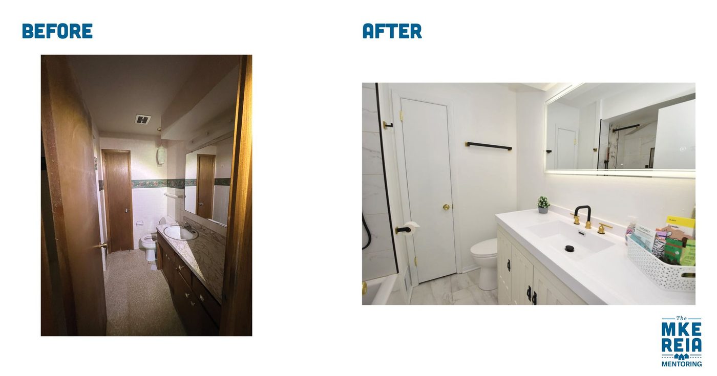 Before and after photos of a bathroom