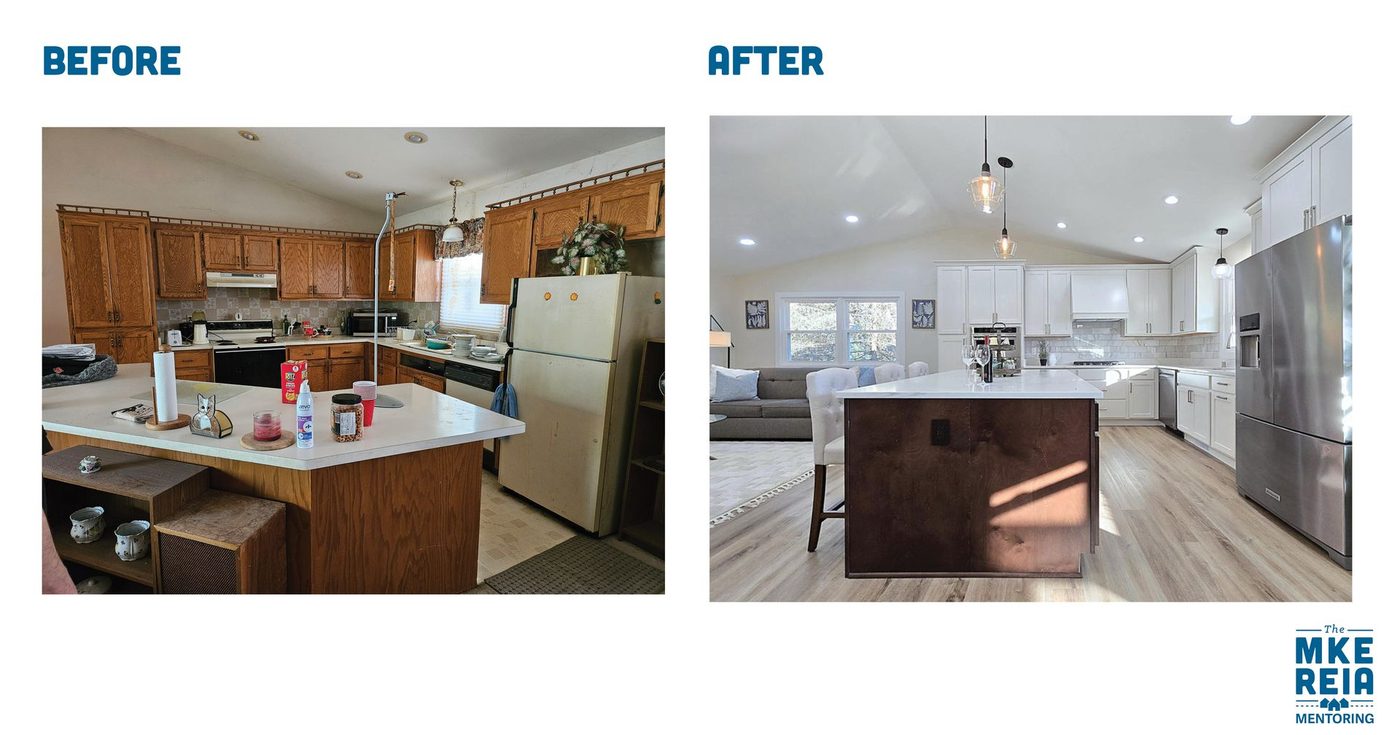 Before and after photos of a kitchen renovation