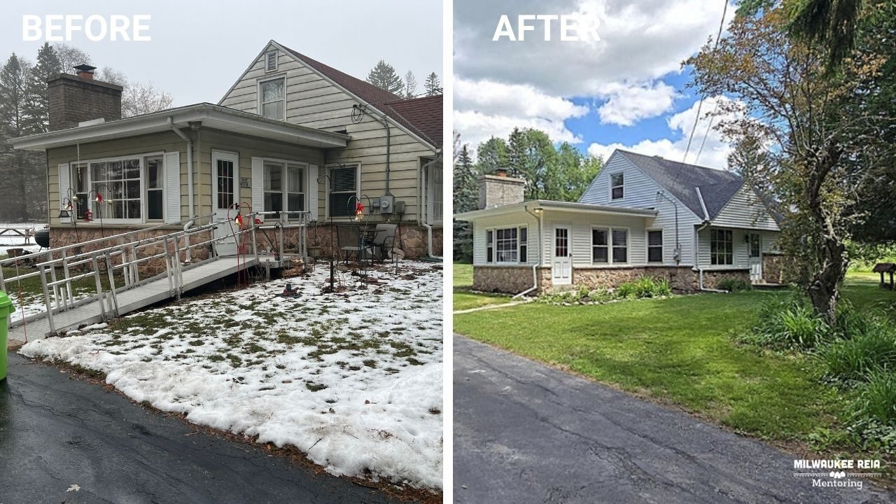 Before and after photos of the front of a house
