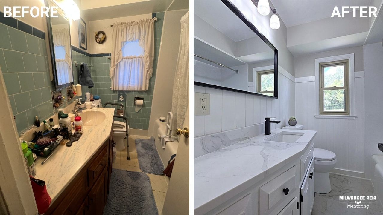 Before and after photos of a bathroom