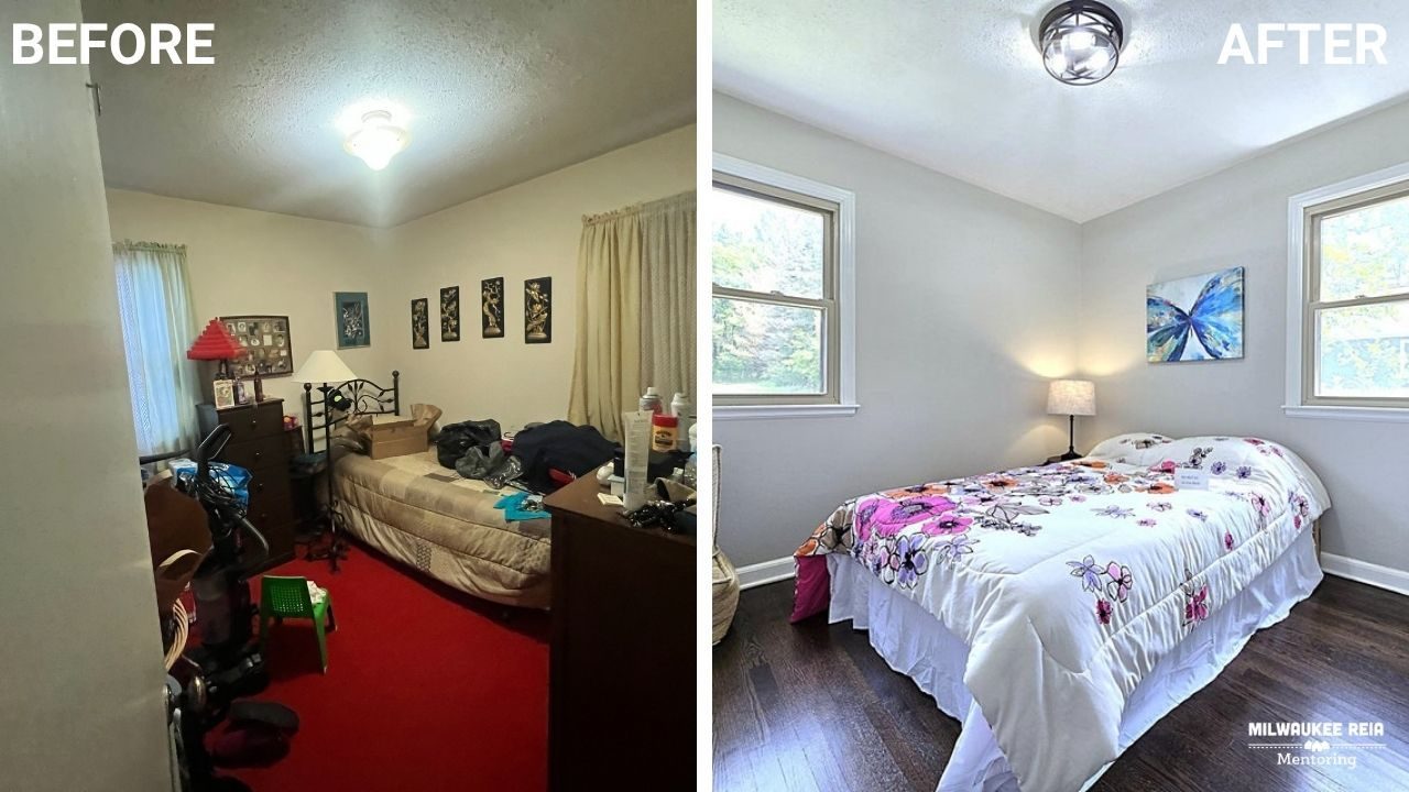 Before and after photos of a bedroom