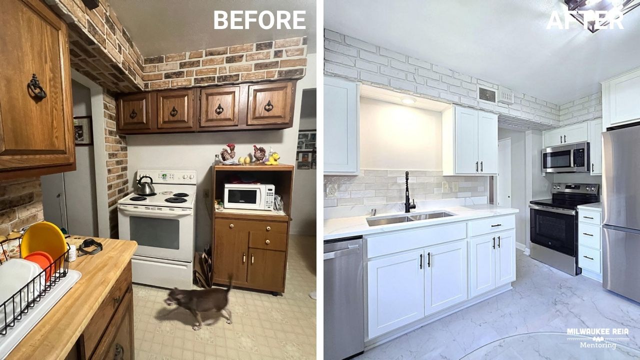 Before and after photos of a kitchen