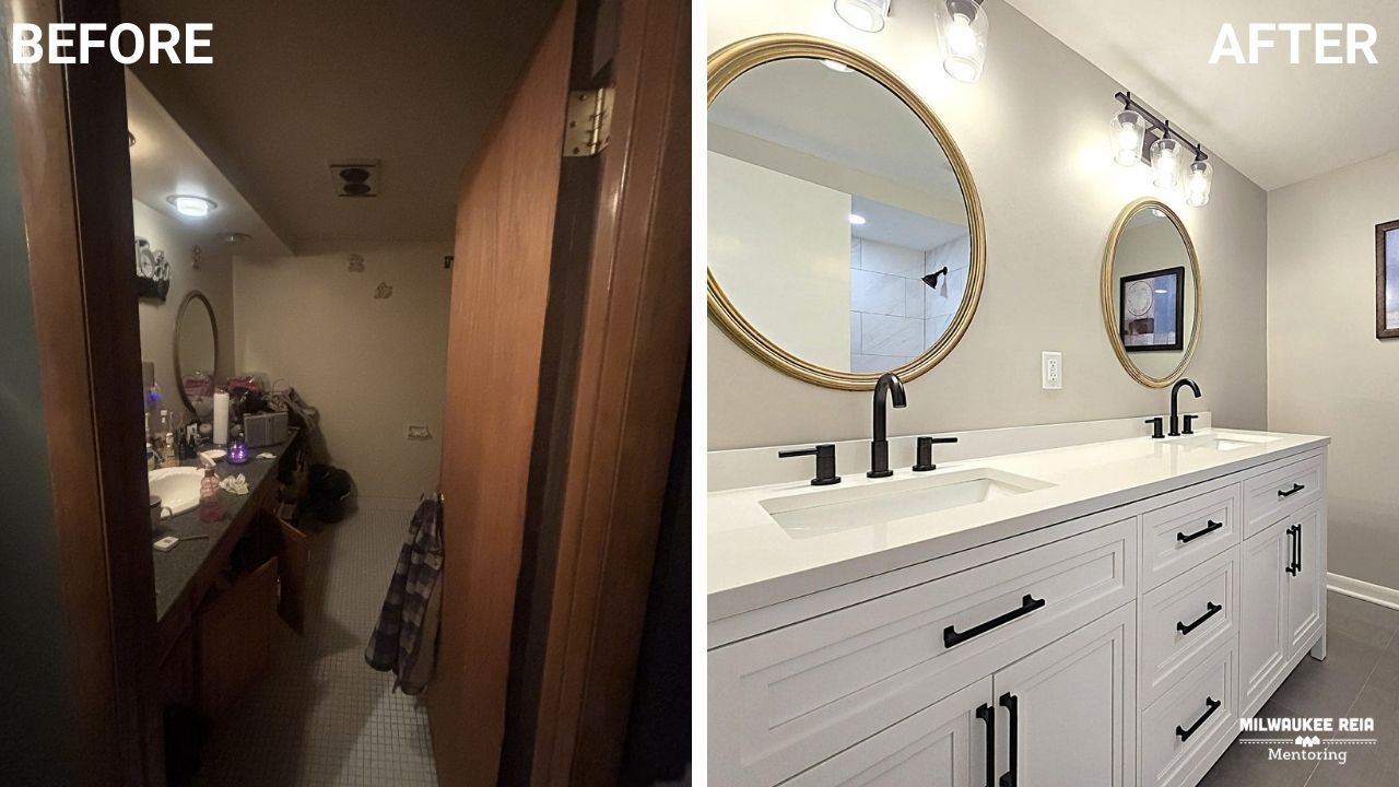 Before and after photos of a bathroom
