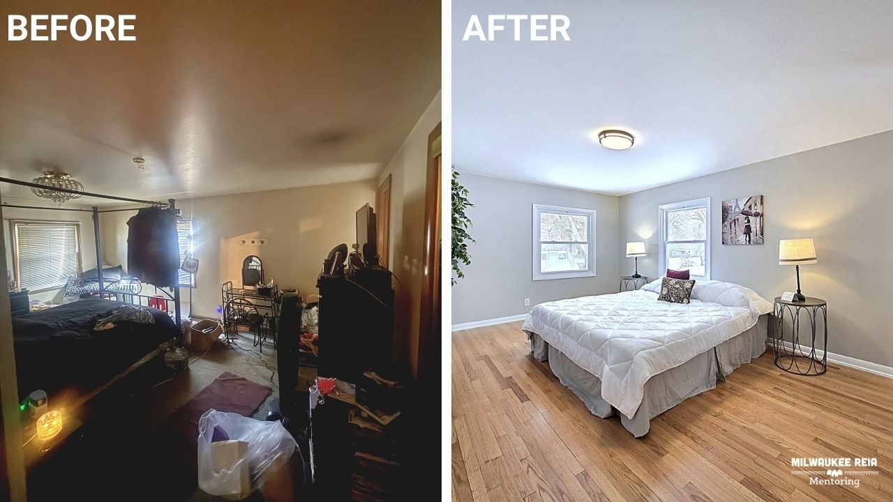 Before and after photos of a bedroom