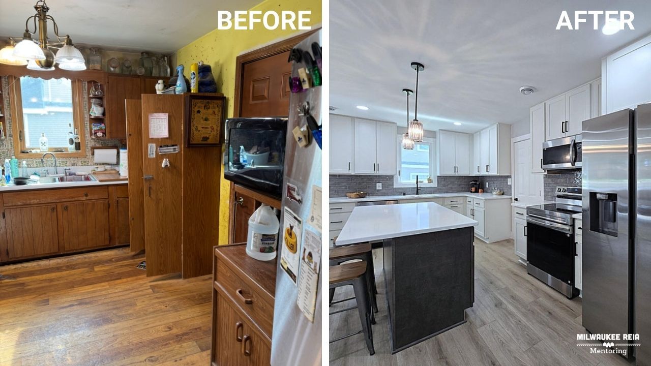 Before and after photos of a kitchen