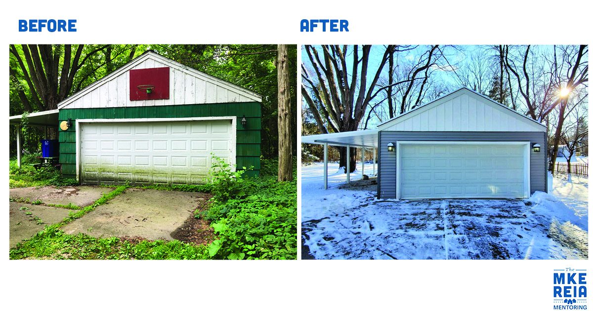 A before and after picture of a garage
