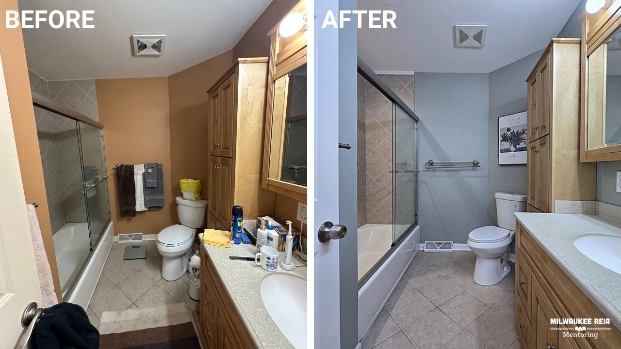 Before and after photos of a bathroom