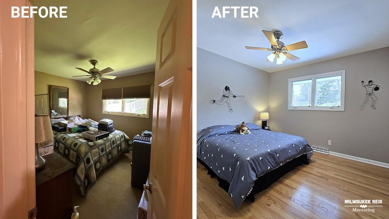 Before and after photos of a bedroom