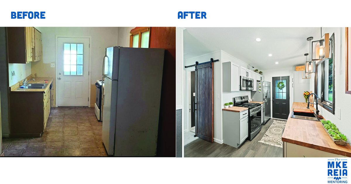 A before and after photo of a kitchen.