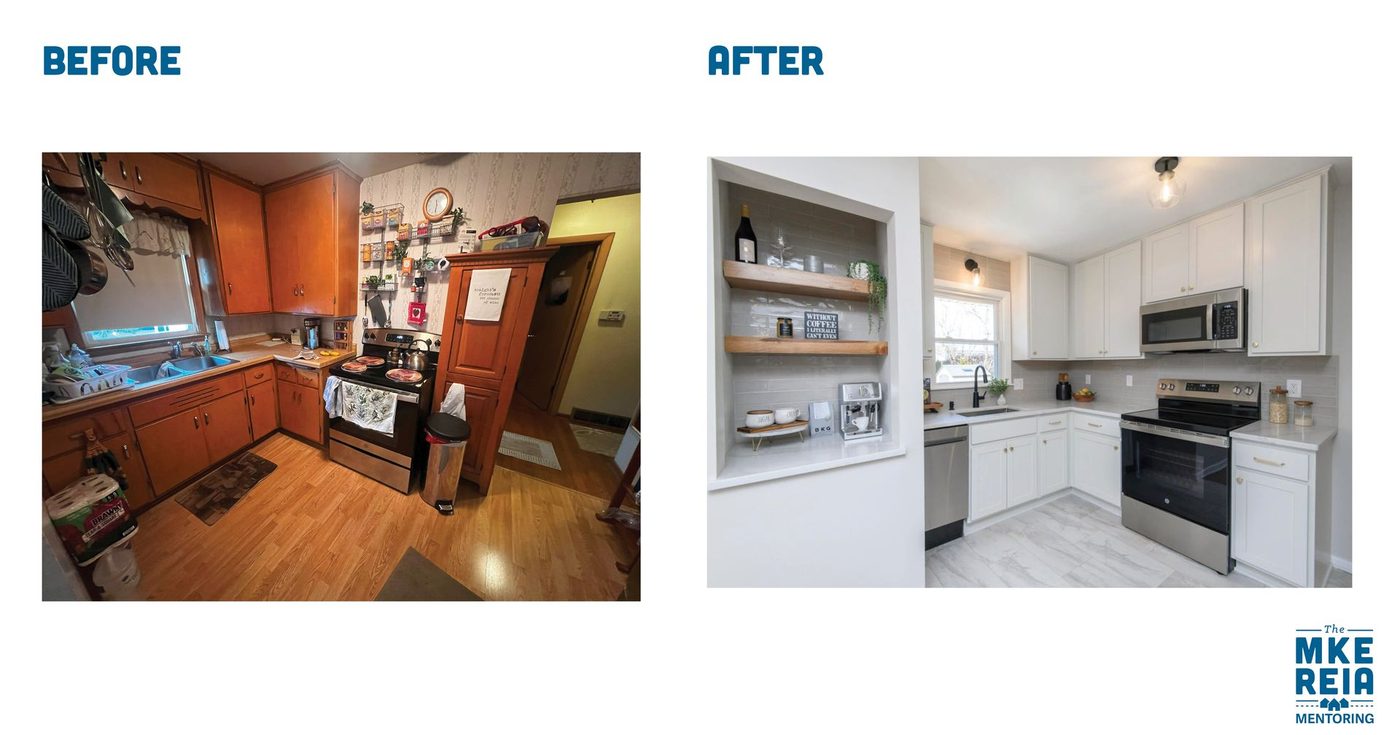 Before and after photos of a kitchen