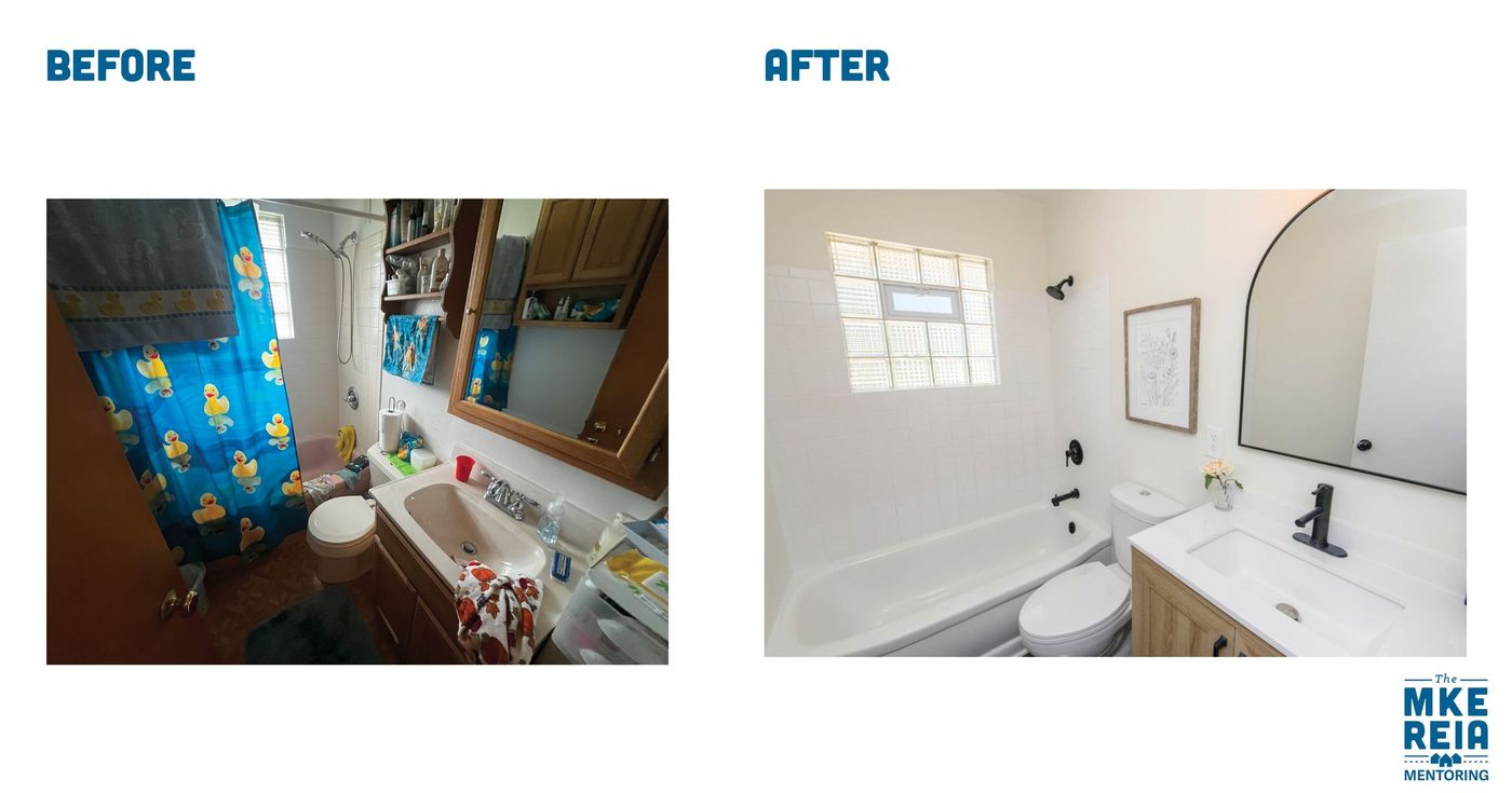 Before and after photos of a bathroom
