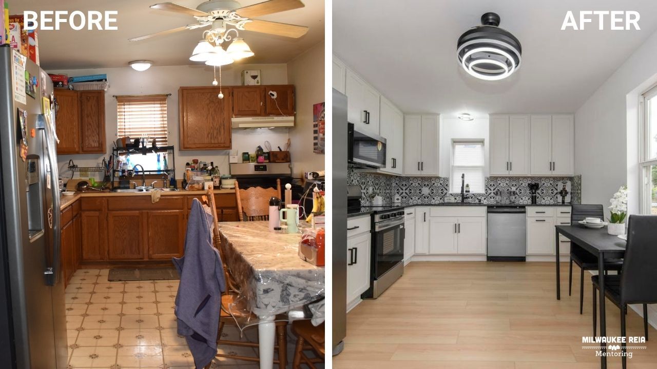 Before and after photos of a kitchen